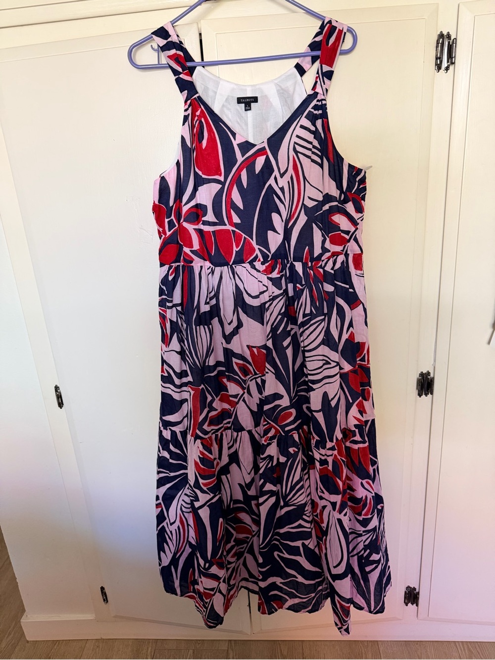 Talbots Pink Navy Red Tropical Print Maxi Dress